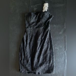 City Triangles Black One Shoulder Lace Sparkly Mini Dress